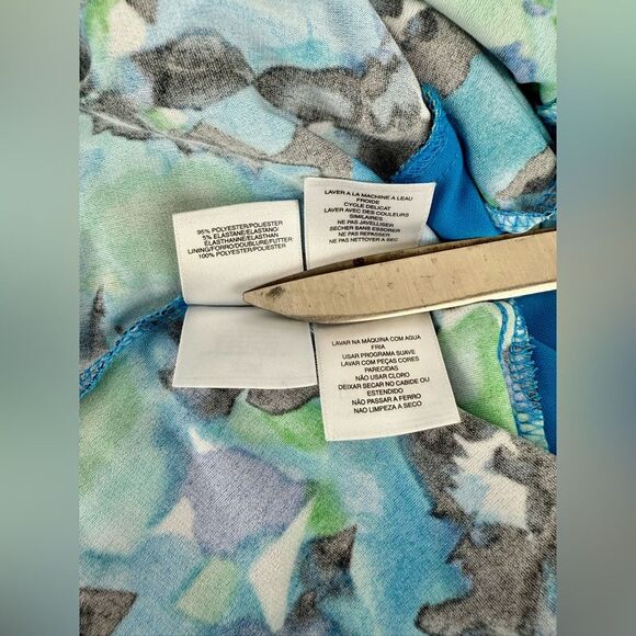 Jones New York Abstract Cap Sleeve V Neck‎ Empire Waist Dress Blue Green Size 8 - Picture 6 of 9